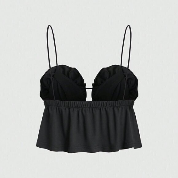 Black Sexy Women's Hollow Out Front Tank Top With 3d Flower Decor - Picture 2 of 4